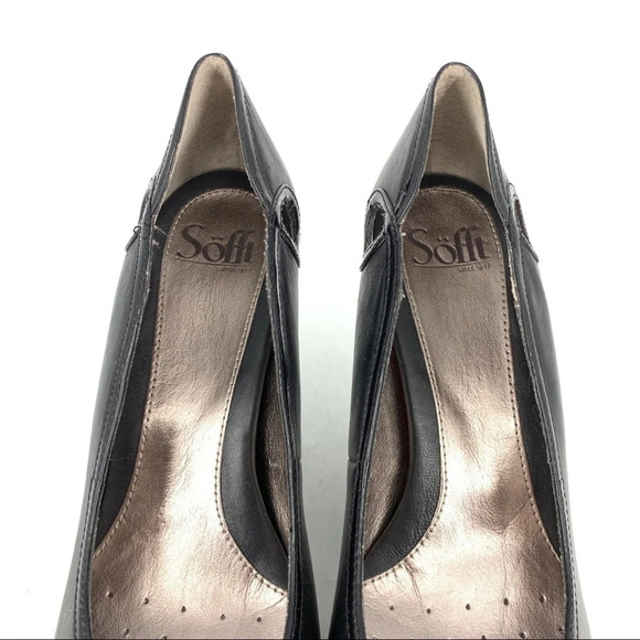 Sofft Women 9.5 High Heels Black Leather Peep Toe Slip On Shoes Career Pumps - Picture 4 of 10